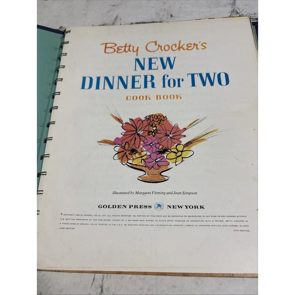 Vintage 1964 Betty Crocker's New Dinner for 2 Two Cookbook 1st Ed 5th printing